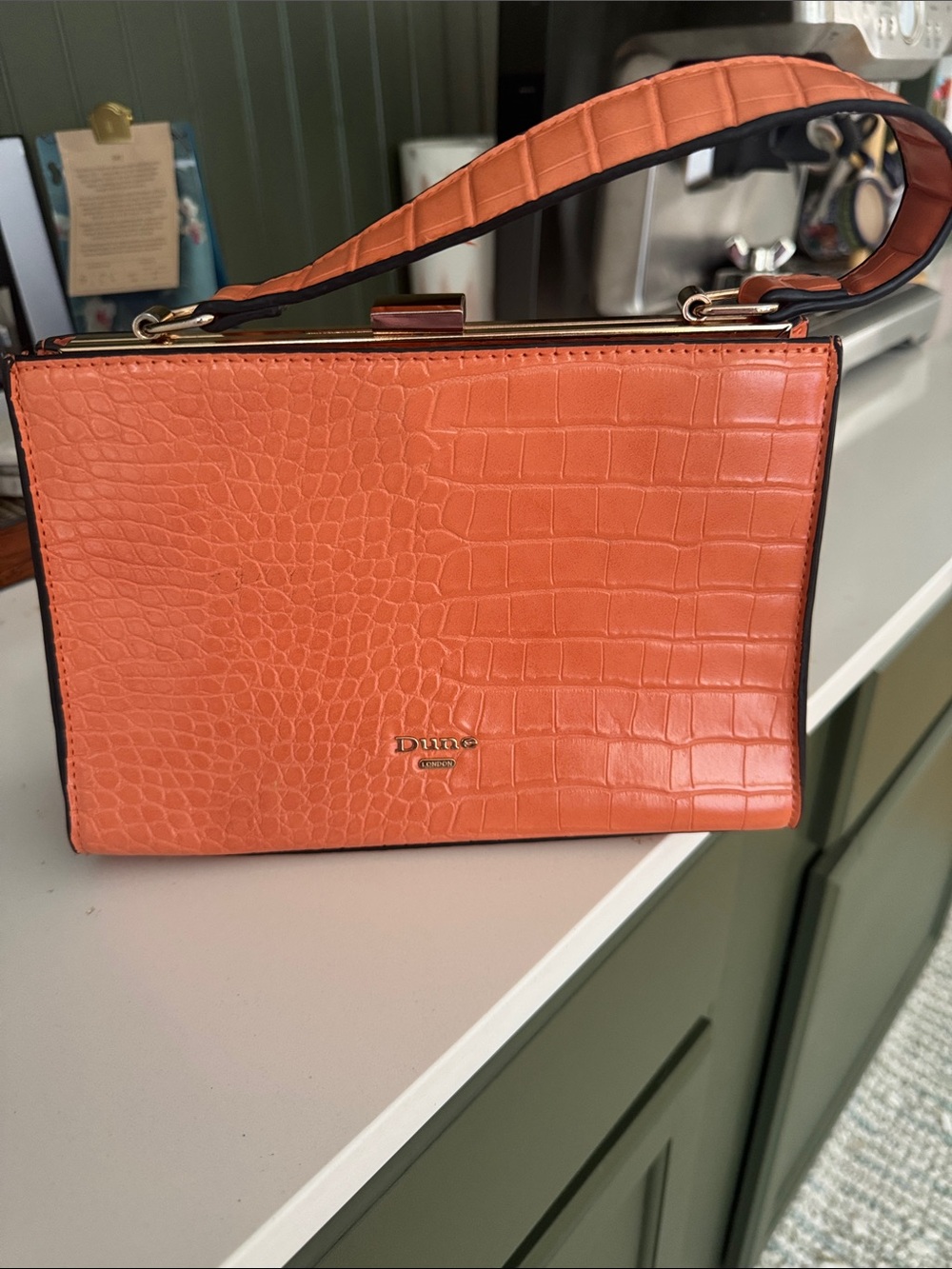 Dune London Coral Orange Croc-Embossed Mini Top-Handle Bag